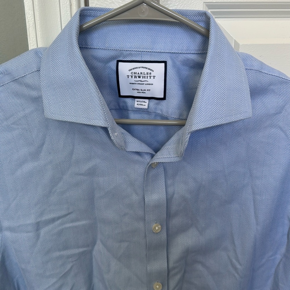 Charles Tyrwhitt Herringbone Blue and White Dress Shirt